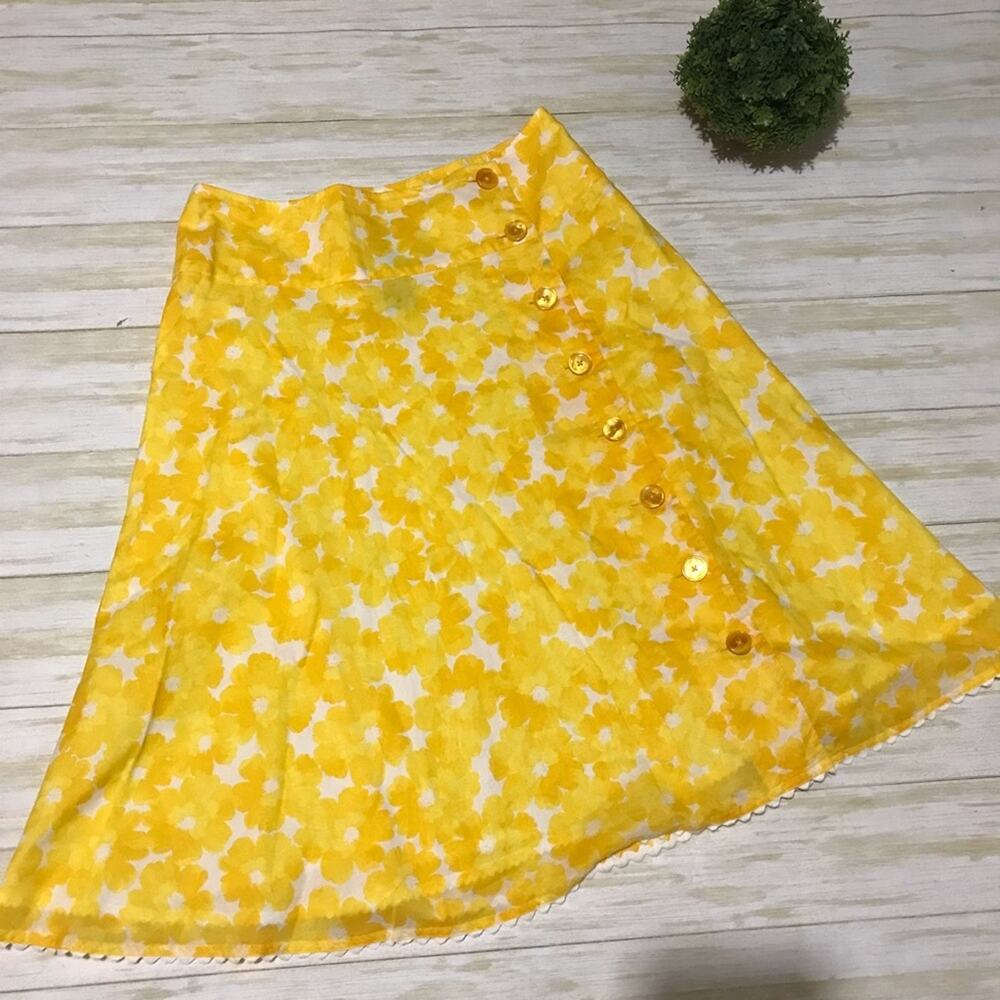 Long Modest A-line Bright Yellow Floral Spring Summer‎ Skirt Women’s Size 4
